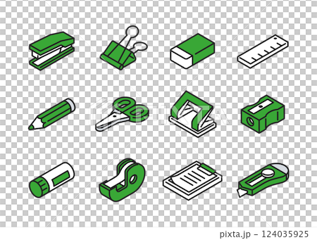 文房具アイソメアイコンセット 文房具アイソメアイコンセット 124035925