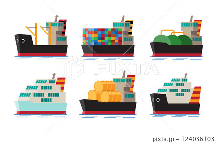 Set of Cargo and Freight Ships for Maritime Transport 124036103