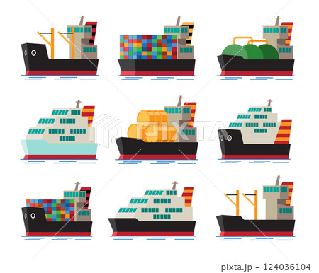 Set of Cargo and Freight Ships for Maritime Transport 124036104