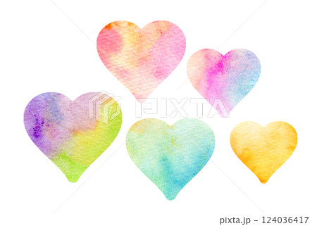 カラフルなハートマーク 水彩テクスチャ カラフルなハートマーク 水彩テクスチャ 124036417