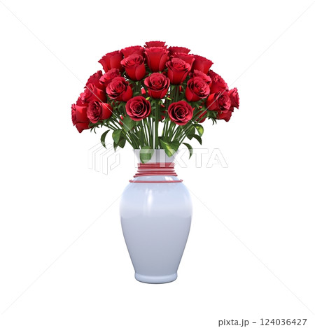 decorative flower in a pot isolated on white background, 3D illustration, cg render 124036427