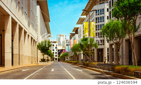 The skyline of West Bay and Doha City Center during sunrise, Qatar 124036594