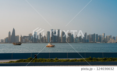 The skyline of West Bay and Doha City Center during sunrise, Qatar The skyline of West Bay and Doha City Center during sunrise, Qatar 124036632