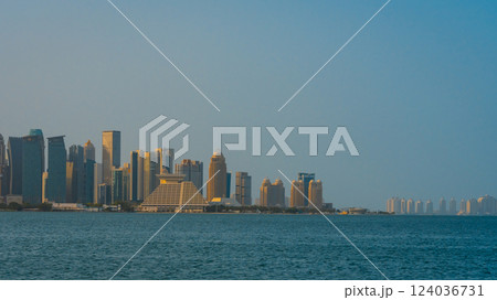 The skyline of West Bay and Doha City Center during sunrise, Qatar 124036731