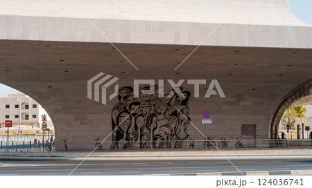 Doha, Qatar - 10092024: Architecture details of traditional arabian market Souq Waqif in Doha City in Qatar Doha, Qatar - 10092024: Architecture details of traditional arabian market Souq Waqif in Doha City in Qatar 124036741