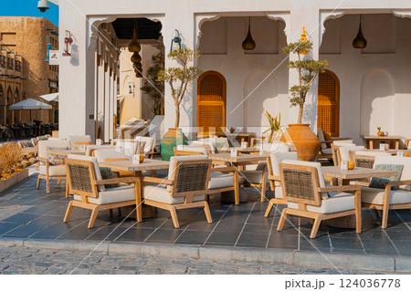 Doha, Qatar - 10092024: Architecture details of traditional arabian market Souq Waqif in Doha City in Qatar Doha, Qatar - 10092024: Architecture details of traditional arabian market Souq Waqif in Doha City in Qatar 124036778