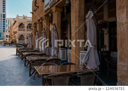 Doha, Qatar - 10092024: Architecture details of traditional arabian market Souq Waqif in Doha City in Qatar 124036781