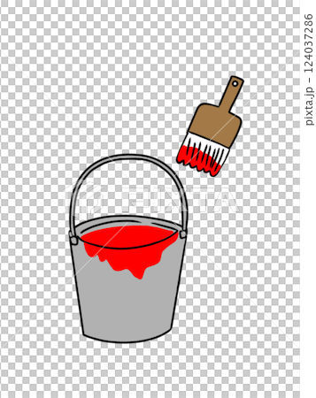 簡單的紅色油漆桶刷子插圖 124037286