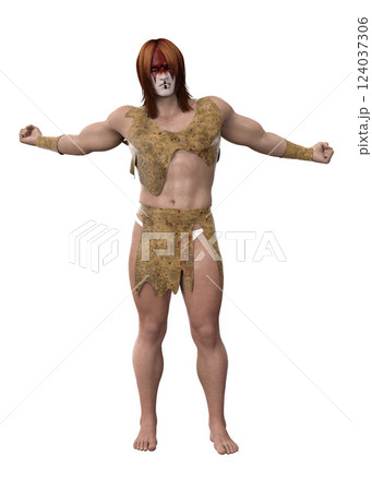 3D Prehistoric male warrior 124037306