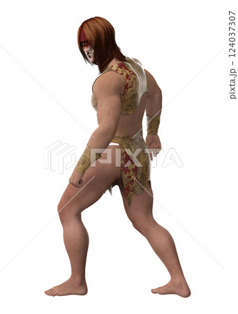 3D Prehistoric male warrior 124037307