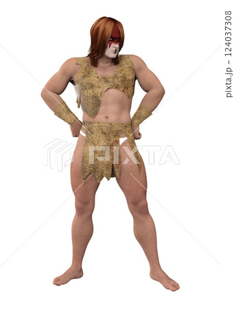 3D Prehistoric male warrior 124037308