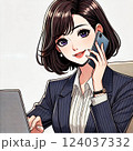 スマホで仕事をする女性 124037332