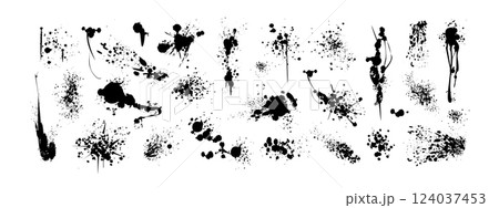 Spray paint drips, black inky blots, graffiti splatters or speckles with dusty grunge effect Spray paint drips, black inky blots, graffiti splatters or speckles with dusty grunge effect 124037453