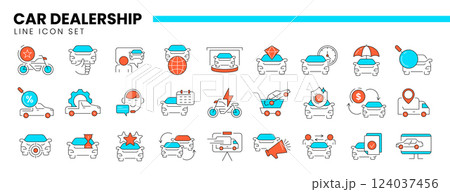 Auto dealership thin line icons, automotive industry linear symbols 124037456