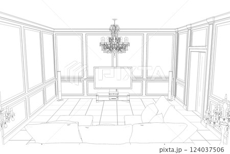 interior contour visualization, 3D illustration, sketch, outline 124037506