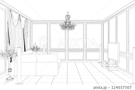 interior contour visualization, 3D illustration, sketch, outline 124037507