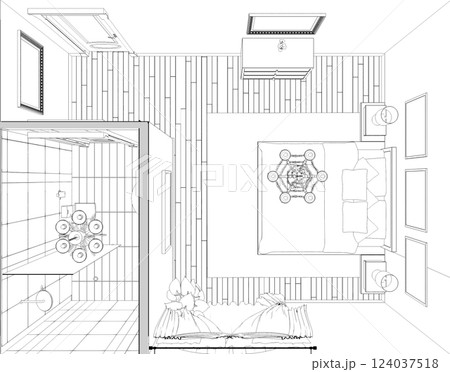 interior contour visualization, 3D illustration, sketch, outline 124037518