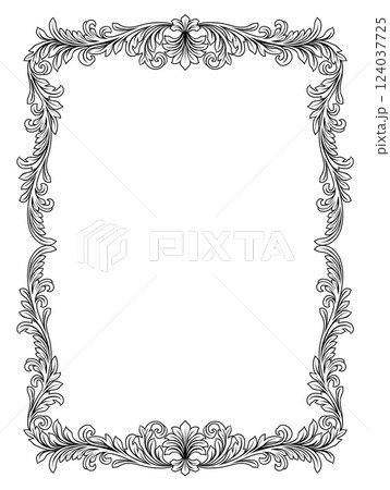 Filigree Heraldic Crest Motif Floral Pattern Frame 124037725