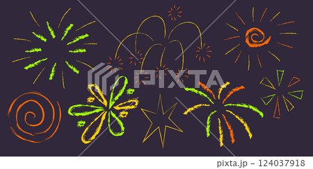 Crayon firework doodle set Crayon firework doodle set 124037918