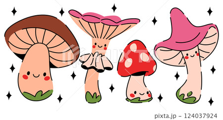 Cute mushroom characters mascot pack 124037924