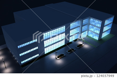 3d render exterior mall at night, exterior visualization, 3D illustration 124037949