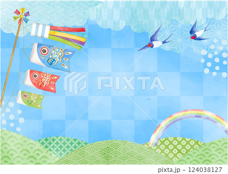 水彩手書きのこどもの日の背景イラスト素材 水彩手書きのこどもの日の背景イラスト素材 124038127