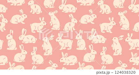 Easter Pink Bunnies Vector Seamless Pattern Easter Pink Bunnies Vector Seamless Pattern 124038320
