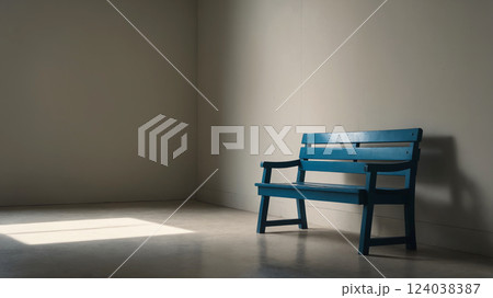 old wooden bench near white wall background 124038387