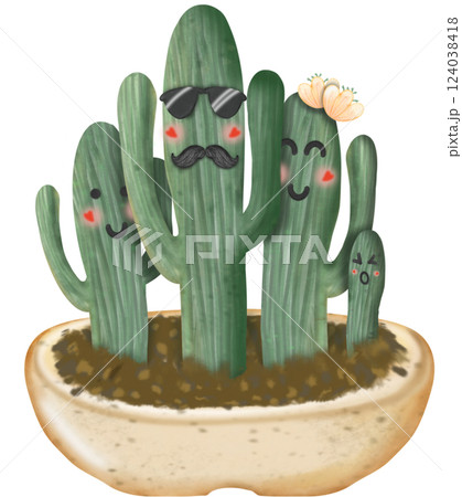 Cactus plants cute with hand drawn cartoon style, illustration set. 124038418