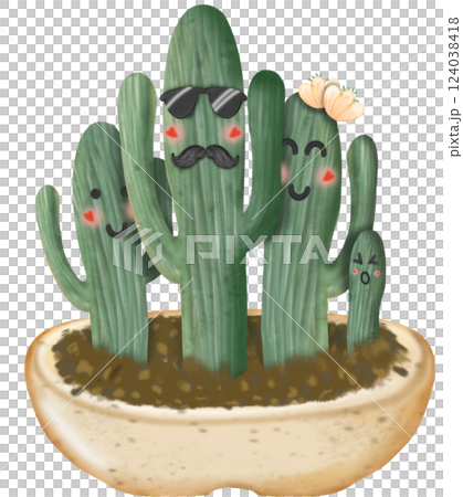 Cactus plants cute with hand drawn cartoon style, illustration set. 124038418