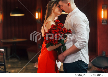 Closeness of the people. Romantic couple have dinner in the restaurant Closeness of the people. Romantic couple have dinner in the restaurant 124038520