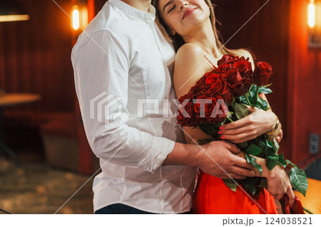Closeness of the people. Romantic couple have dinner in the restaurant Closeness of the people. Romantic couple have dinner in the restaurant 124038521