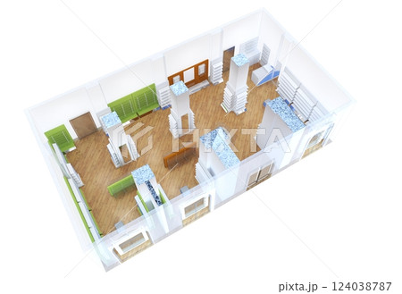commercial premises, shop, interior visualization, 3D illustration 124038787