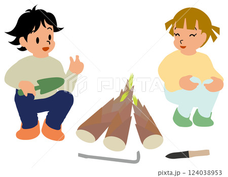 たけのこ掘りをする子どものイラスト03 たけのこ掘りをする子どものイラスト03 124038953