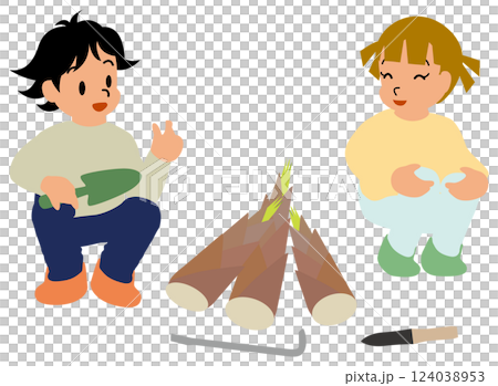 たけのこ掘りをする子どものイラスト03 たけのこ掘りをする子どものイラスト03 124038953