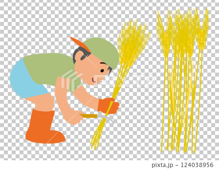 兒童體驗小麥收割插畫02 124038956