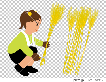 Illustration of children experiencing wheat harvesting 03 Illustration of children experiencing wheat harvesting 03 124038957