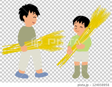 麦刈り体験をする子どものイラスト04  麦刈り体験をする子どものイラスト04 124038958