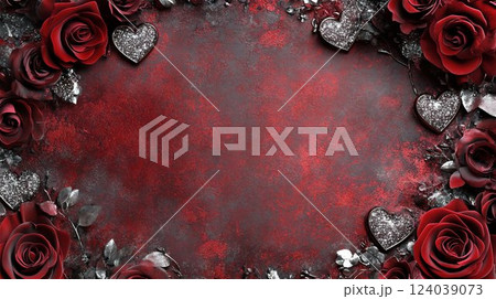 ダークレッドのバラと輝く装飾が施された背景 ダークレッドのバラと輝く装飾が施された背景 124039073