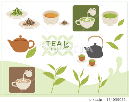 緑茶・抹茶・ほうじ茶_イラストセット 124039083