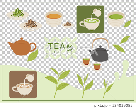緑茶・抹茶・ほうじ茶_イラストセット 124039083