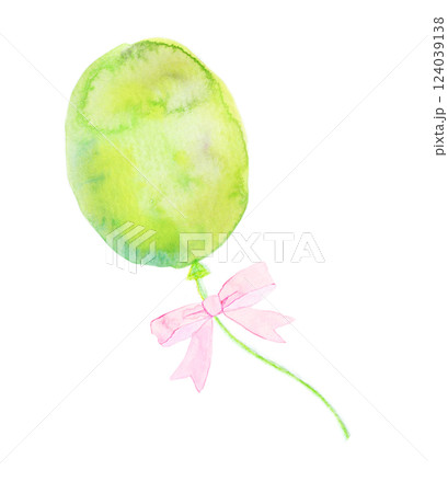 水彩で描いた黄緑の風船のイラスト 124039138