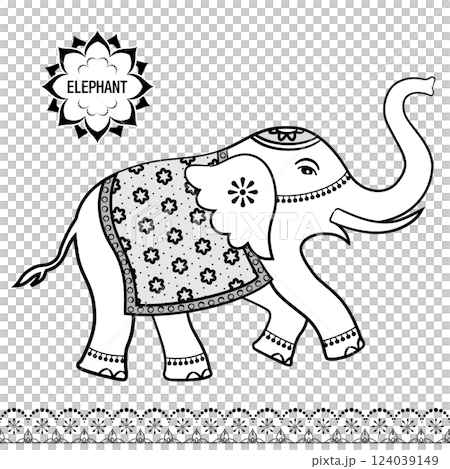 流行印度大象插畫 C 124039149