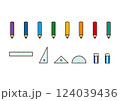 学校で使う文房具のイラストセット 124039436