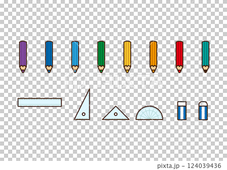 Illustration set of stationery used at school Illustration set of stationery used at school 124039436