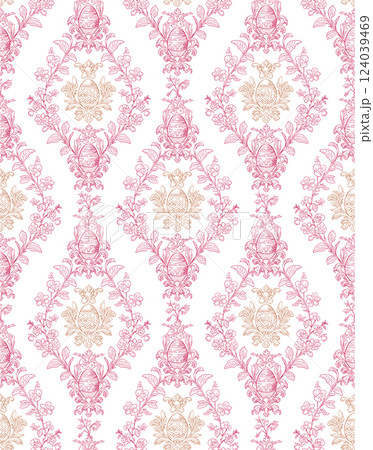 Easter Eggs Spring Elegant Seamless Rococo Floral Pattern for Fabrics, Wallpapers and Packaging 124039469