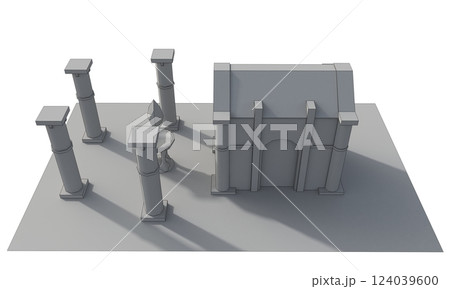 ancient house, medieval building, 3d visualization, illustration 124039600