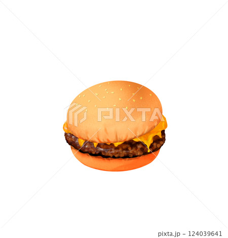 リアルな手描き風チーズバーガー リアルな手描き風チーズバーガー 124039641