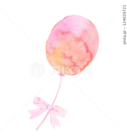 水彩で描いたピンクの風船のイラスト 124039721