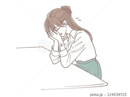 机で泣いている女性 仕事の失敗など 机で泣いている女性 仕事の失敗など 124039725
